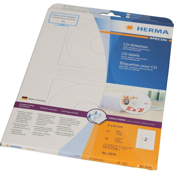 Herma White CD Labels 50'S 116mm