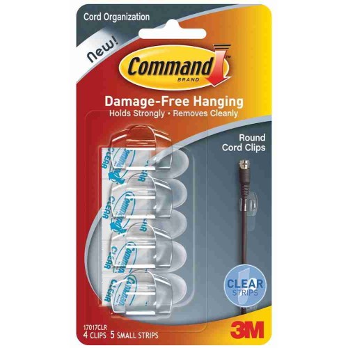 3M Command 17017CLR Damage-Free Hanging Clear Round Cord Clips 4'S