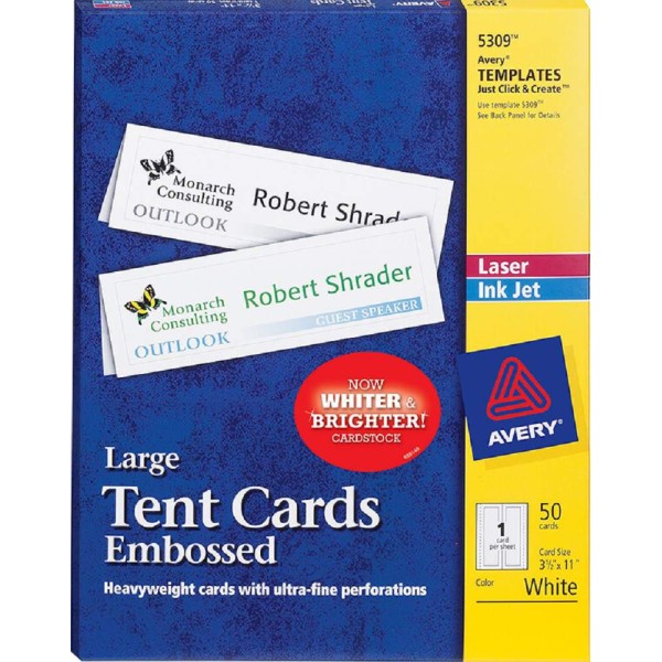 Avery Large Tent Cards (50 Cards) Embossed (3.5" x 11")