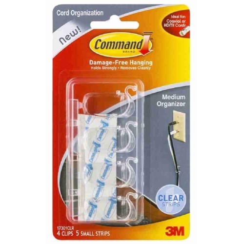 3M Command 17301CLR Damage-Free Hanging Clear Cord Organiser Medium 4’S