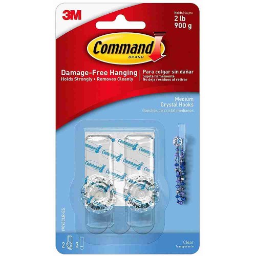 3M Command 17095CLR-ES Damage-Free Hanging Clear Crystal Hook Medium 2'S 900g