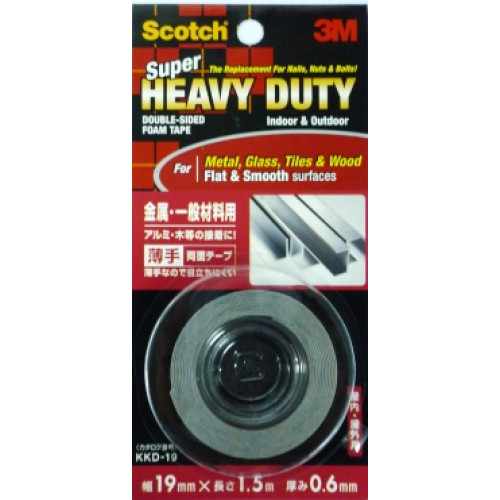 3M Scotch Super Heavy Duty Double-Sided Foam Tape KKD-19 (19mm x 1.5m) Flat & Smooth Surfaces