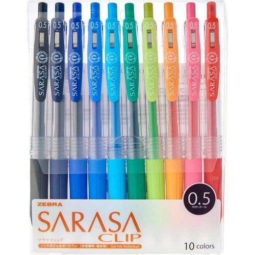 Zebra Sarasa Clip Gel Ink Pen 0.5mm Retractable 10'S