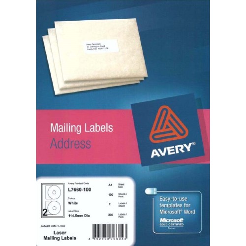 Avery White CD Labels 200'S 114.5mm