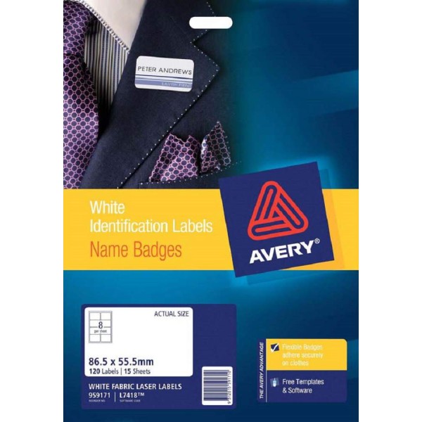 Avery Fabric Name Badge Labels 120'S (86.5 x 55.5mm)