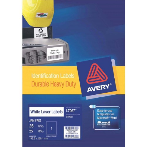 Avery Durable Heavy-Duty White Labels 25'S (199.6 x 289.1mm)