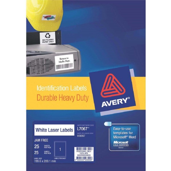 Avery Durable Heavy-Duty White Labels 25'S (199.6 x 289.1mm)