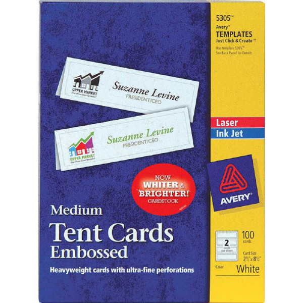 Avery Medium Tent Cards 100'S (2.5" x 8.5") Embossed