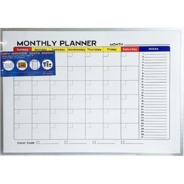 Magnetic Whiteboard w/Monthly Planner (45 x 60cm) Aluminium Frame