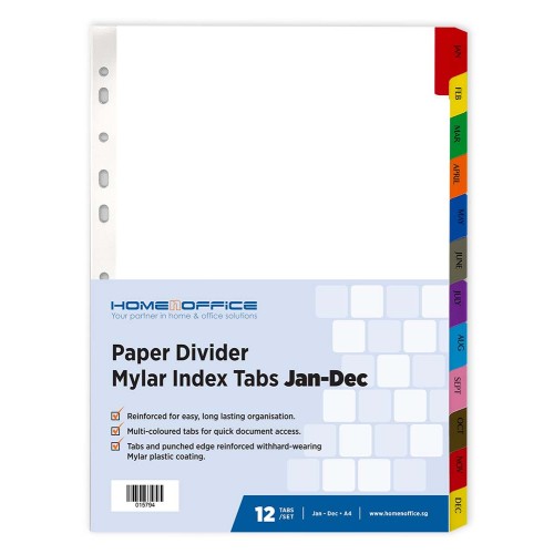 HnO Paper Divider Mylar Index Tabs (Jan-Dec) A4 Colour