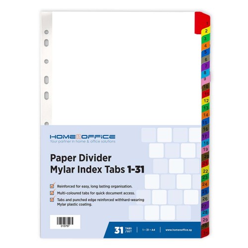 HnO Paper Divider Mylar Index Tabs (1-31) A4 Colour