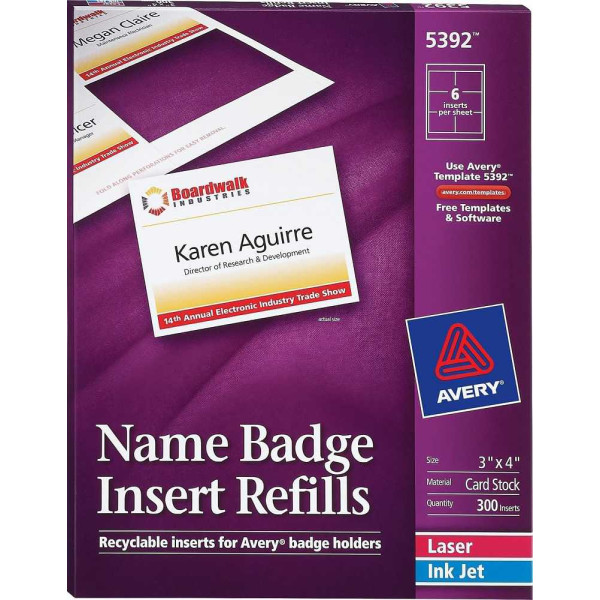 Avery Name Badge Insert Refills 300'S (3" x 4")