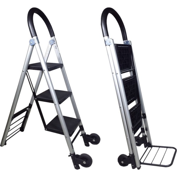 3-Step 2-in-1 Foldable Aluminium Ladder & Trolley