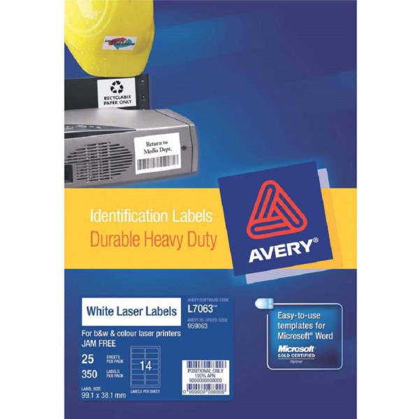 Avery Durable Heavy-Duty White Labels 350'S (99.1 x 38.1mm)