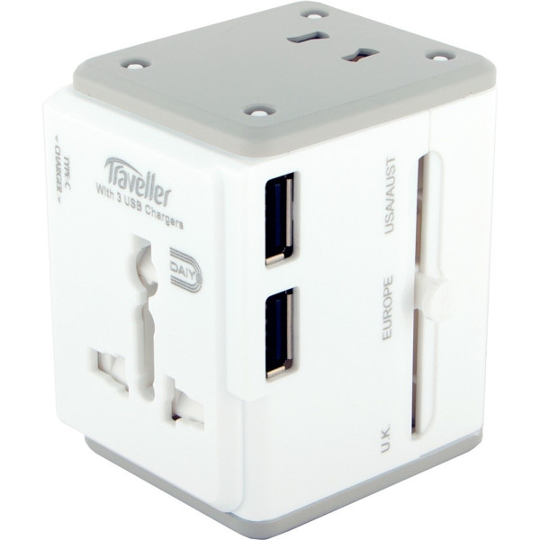 Daiyo Universal Travel Adapter w/3-Port USB Charger (2 x Type-A + 1 x Type-C)