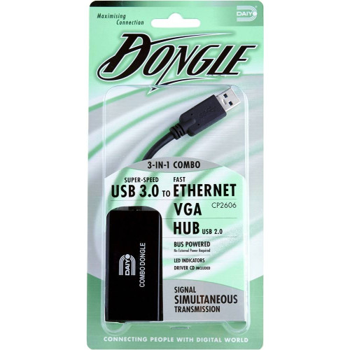 Daiyo (USB 3.0 to 3-in-1 Ethernet, VGA, USB) Dongle