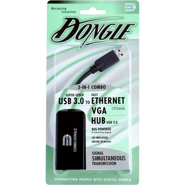 Daiyo (USB 3.0 to 3-in-1 Ethernet, VGA, USB) Dongle