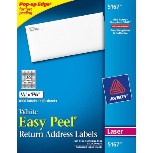 Avery White Easy Peel Labels 8000'S (0.5" x 1.75")