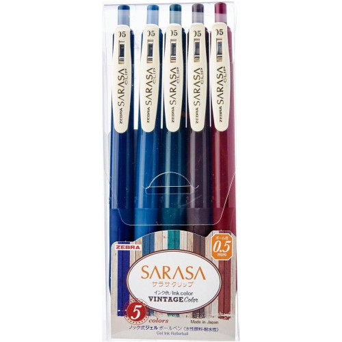 Zebra Sarasa Clip Vintage Gel Ink Pen 0.5mm Retractable 5'S