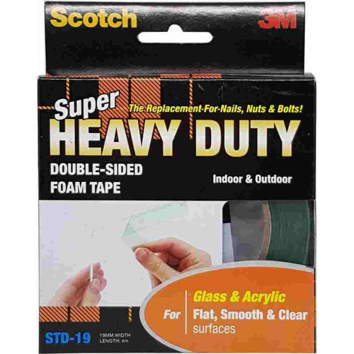 3M Scotch Super Heavy Duty Double-Sided Foam Tape STD-19 (19mm x 4m) Clear & Smooth Surfaces