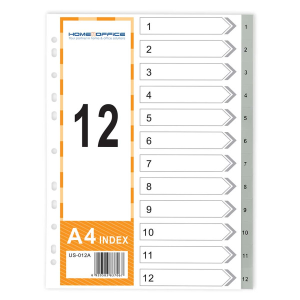 HnO PP Index Divider (1-12) A4 Grey