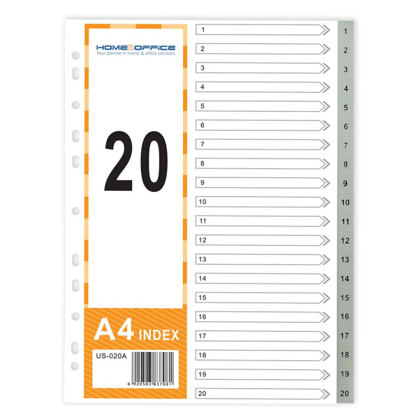 HnO PP Index Divider (1-20) A4 Grey