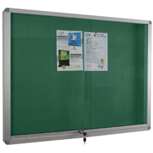 Felt Noticeboard w/Sliding Door & Lock (120 x 150cm) Aluminium Frame - With Installation