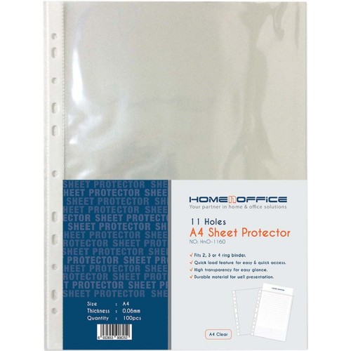 HnO 11-Hole Sheet Protector 0.06mm 100’S A4 Clear White