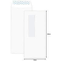 White Window Envelope DL (110 x 220mm) Peel & Seal 500'S