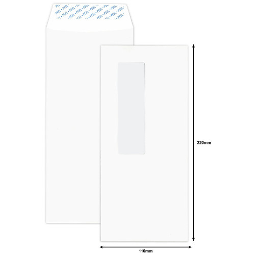 White Window Envelope DL (110 x 220mm) Peel & Seal 50'S